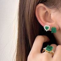 Joyería de Brasil personalizada chapado en oro Semi Joias Esmeralda fusión piedra Stud pendientes mujeres