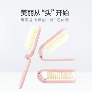 <b>Folding</b> Hairbrush Pink Nylon Massage Comb Portable For Travel And Home Use - Product Image 3