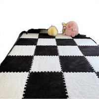 Großflächiger Gestreifter Plüsch-Schaumstoff Patchwork-Bodenteppich Maschinell Gefertigter Bettvorleger für Schlafzimmer Abwaschbar