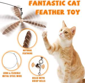 Juguetes de Varita Interactivos para Gato con Mango de Madera Resistente y Campana para Gatitos Juguete de Cuerda Juguete de Plumas para Gato - Product Image 3