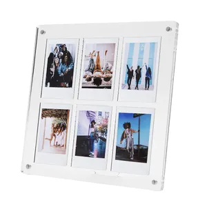 bespoke clear acrylic floating frame with 6 slots lucite magnetic photo frame for refrigerator
