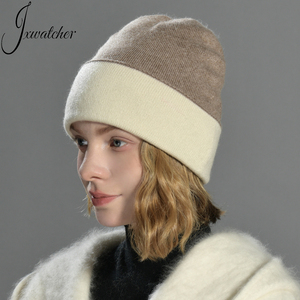 Jxwatcher Bonnet de ski double couche à revers pour <span class=keywords><strong>femme</strong></span>, en cachemire tricoté réversible, uni, de luxe, de créateur - Product Image 6