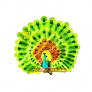 Jardín al aire libre Césped Escena nocturna Estatuas Adornos Escultura de fibra de vidrio con luces LED Artesanía de resina de pavo real - Product Image 4