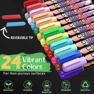 Marqueurs pour vitres de voiture non toxiques en vrac pour enfants, stylos de tableau noir DIY effaçables à l'eau, marqueurs de fenêtre à pointe en fibre réversible à la craie blanche - Product Image 2