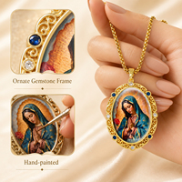 Collier personnalisé avec chaîne en émail, image de Jésus, de la Vierge Marie, de Saint Charles et de l'archange Michel - FL007