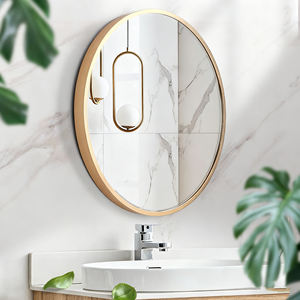 Espejo Redondo Minimalista Dorado de Aluminio de 30 Pulgadas para Montar en la Pared, Ecológico, para Baño, Sala de Estar, Dormitorio, Entrada, Tocador - Product Image 1