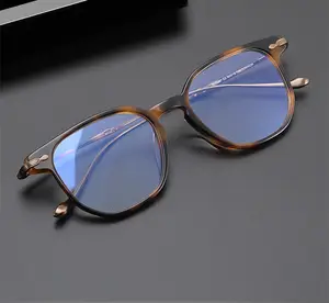 Japan Japanese 100% Handmade Pure Acetate Titanium Optical glasses frame polygon rectangle square Luxury Top Quality Eyeglasses