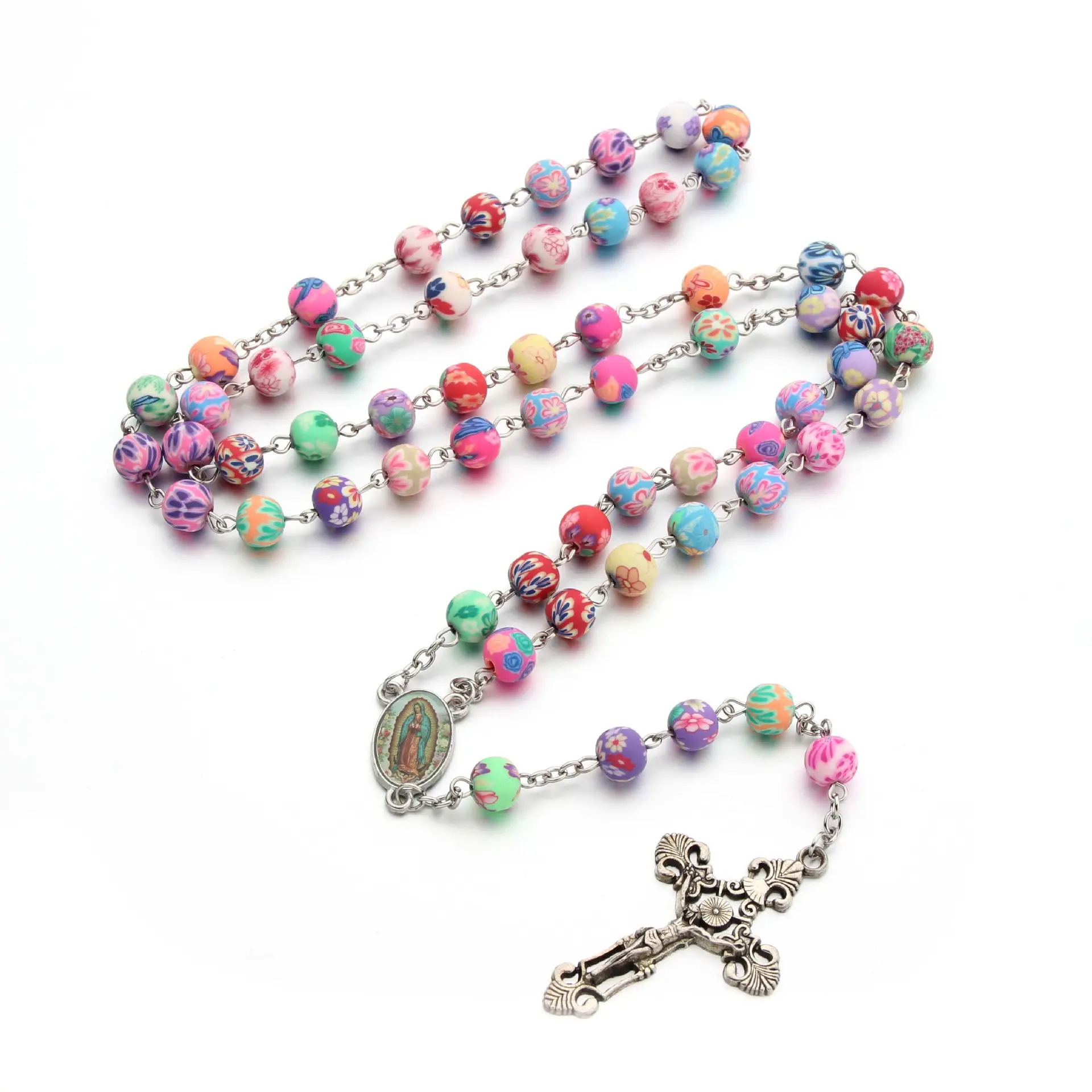 Лидер продаж на Amazon, религиозные католические христианские керамические четки, ожерелье с крестом, красочные четки, ожерелья с крестом Девы Марии