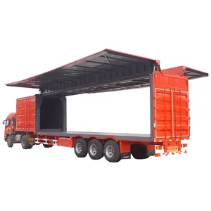 2/3 axles heavy duty truck body food hydraulic cylinder drop side cargo box side wing open van semi trailer for sale