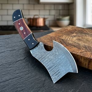 Hacha Táctica de Acero de Damasco Forjada a Mano para Camping, Cuchillo Ulu de Bolsillo, Herramienta de Corte de Supervivencia y Caza con Espiga Completa - Product Image 2