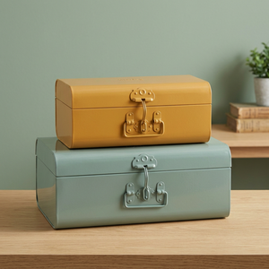 Top Search Box Metal Jewelry Box With Lid Hinged Design Green and Mustard Color <b>Storage</b> <b>Trunks</b> Container for Sundries - Product Image 1