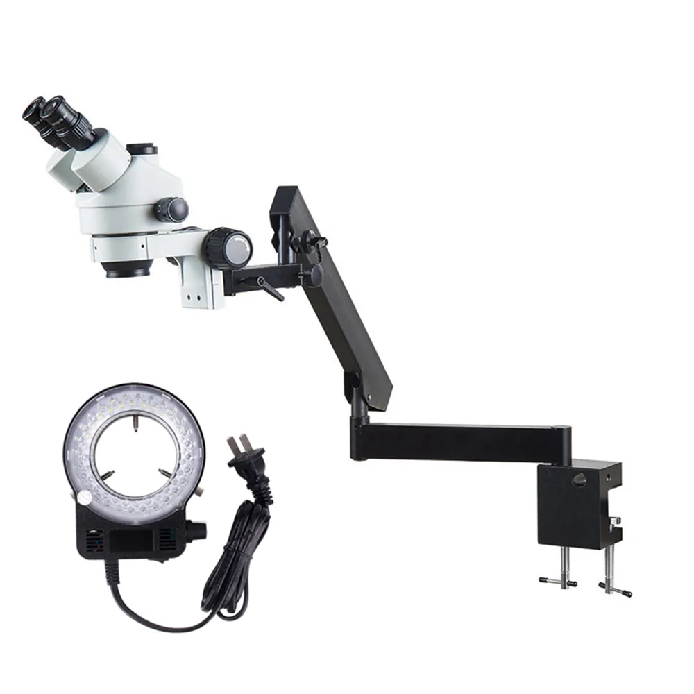 7X-45X Focus Stereo Zoom microscopio dentale morsetto di fissaggio del braccio articolare e illuminazione a Led insegnamento scolastico microscopia trioculare
