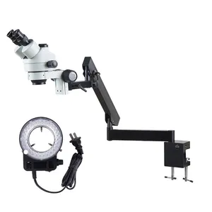 7X-45X Focus Stereo Zoom Dental Microscoop Joint Arm Klem Fixatie Klem En Led Verlichting School Onderwijs Triocular Microscopie