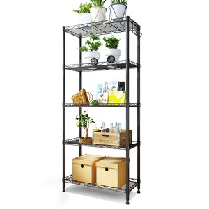 E-commerce Hot Sale 5 Tier Livingroom Balcony Storage Metal Black Wire Shelf Holder <strong>Shelving</strong> for Household - Product Image 1