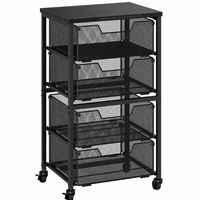 Chariot de rangement sous bureau à 4 tiroirs en métal grillagé avec plateau en bois, idéal pour l'artisanat, le bureau, la coiffeuse et le maquillage