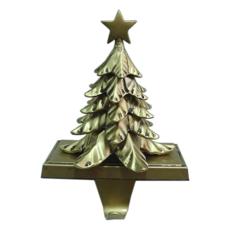 Supporto per calza per albero di natale in metallo in lega di zinco goffrato 3D con stella sulla parte superiore regali per decorazioni da tavolo per interni per vacanze di natale verde oro