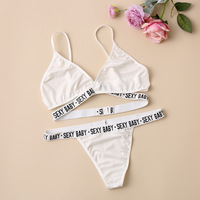 Ensemble deux pièces croisé pour femme, soutien-gorge et culotte, couleur unie, imprimé lettres