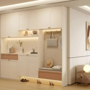 Meuble d'entrée moderne multifonctionnel sur mesure avec porte-chaussures, crochets, tiroirs et étagères réglables pour salon, villa, appartement - Product Image 5