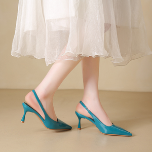 Giày sandal nữ nhiều màu sắc mũi nhọn kiểu nửa dép, đơn giản, màu trơn, gót nhọn cao 7cm - Product Image 2