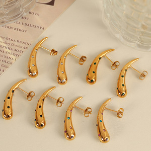 Gold Plated Stainless Steel Teardrop Earrings With Diamonds For <b>Party</b> Fashion Drop Earrings - Product Image 1