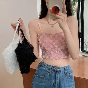 Lace Small Strap Vest Female Beauty Strap Bra Short Bra Top Underwear Anti-Lighting Wrap Bra Outer Wear Underwear