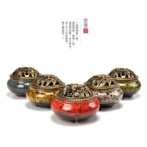 Ả Rập gốm hương Burner với nắp cho sen hương chủ cho mùa thu Mùa sử dụng cho thơm Sticks hoặc Cone cuộn dây hương - Product Image 1