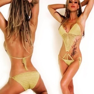Ensemble de bikini bohème personnalisé pour femmes grandes tailles, maillot de bain au crochet fait main avec décoration en strass, tenue de plage sexy - Product Image 4