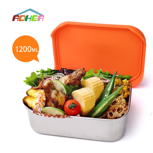 Square factory custom takeaway bento lunch box stainless steel with silicone lid