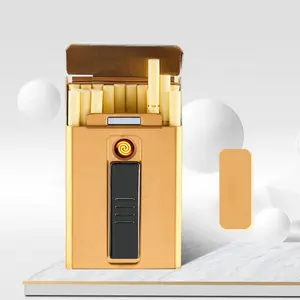 Briquet automatique créatif étui à cigarettes USB en acier inoxydable étui à cigarettes antique avec 20 briquets