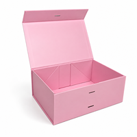 Boîte cadeau magnétique rose avec poignée en ruban, emballage rigide pliable personnalisé pour vêtements et e-commerce