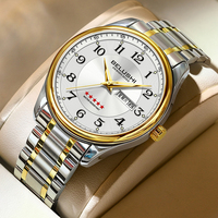 Montre à quartz unisexe de luxe pour affaires |   Cadran en acier inoxydable de 40 mm |   Affichage lumineux de la date et du jour de la semaine |   Fermoir papillon |   Simple
