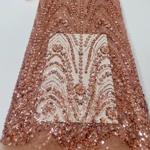 Nouveau Tissu <span class=keywords><strong>en</strong></span> Dentelle Africaine avec Perles et Paillettes, 5 Yards, Haute Qualité, 100% Polyester, Matière pour Robe, Dentelle Perle de Luxe - Product Image 3