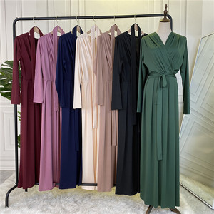 Yibaoli rifornimento della fabbrica vendita calda di alta qualità <span class=keywords><strong>nero</strong></span> navy grigio verde jersey pieghettato abito abaya donne con cintura - Product Image 4
