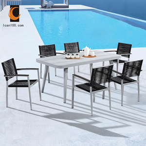 Corda da esterno in <span class=keywords><strong>vimini</strong></span> 6 sedie e tavolo set di mobili da giardino per esterni soggiorno cortile per il tempo libero balcone Villa mobili in <span class=keywords><strong>vimini</strong></span> - Product Image 1