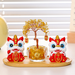 Happy Lion <b>Crystal</b> Money <b>Tree</b> Resin Decoration Chinese New Year Gift Home Office Ornament - Product Image 3