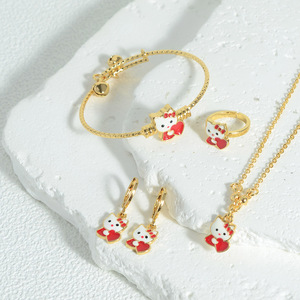 Juego De Joyas 4 Piezas Kuromi <strong>Hello</strong> <strong>Kitty</strong> Ninas 4Pcs Girls Jewelry <strong>Set</strong> Gold Plated Copper Regalo Cumpleanos - Product Image 1