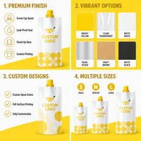 Pochette souple personnalisée avec bec verseur OEM ODM 50ml 100ml, emballage liquide pour miel et sirop avec bouchon à vis, faible MOQ, échantillons gratuits