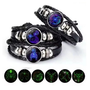 Bracelet avec pendentif des 12 signes du zodiaque, bracelet en cuir tissé à la main pour hommes et femmes - Product Image 3