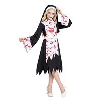 Costume de cosplay de nonne sombre et sanglante : robe de nonne tachée de sang pour performance scénique sur le thème des zombies