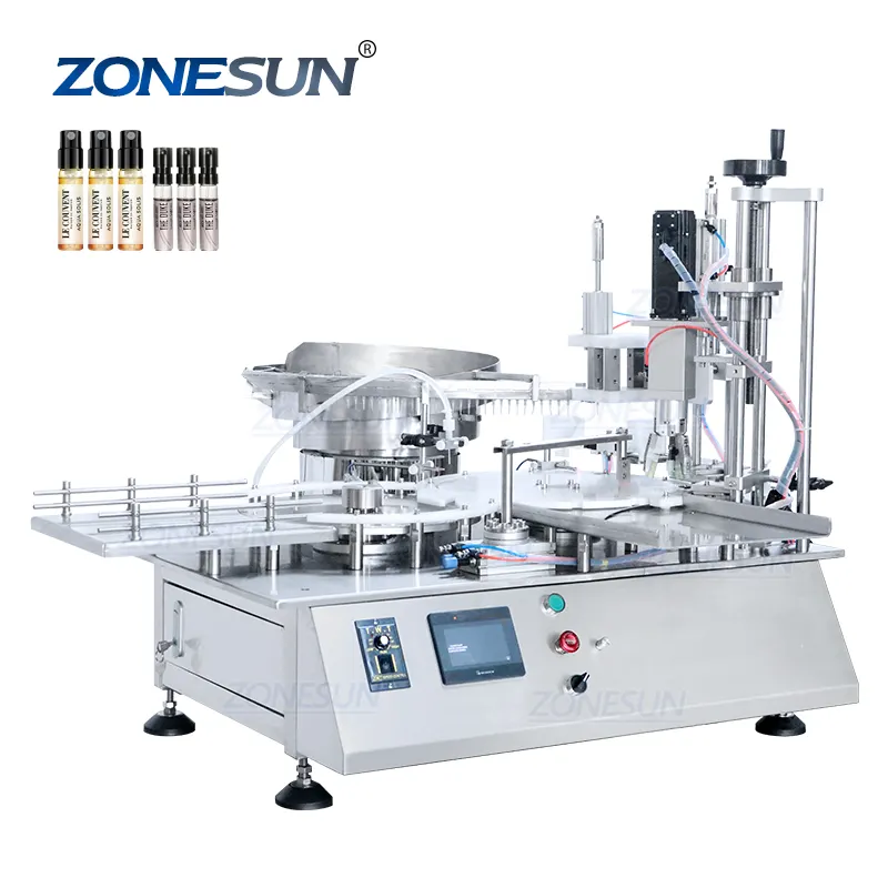 ZONESUN ZS-AFC7 otomatik kozmetik uçucu yağ parfüm şişeleri göz damlası damlalık şişeler sıvı döner dolum ve kapatma makinesi