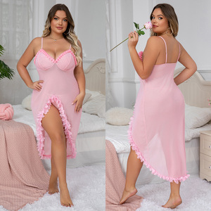 Ensemble de robe longue en maille semi-transparente sexy et élégante, robe de lingerie à bretelles pour femme, vêtements de nuit séduisants - Product Image 2