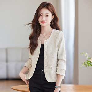 Apricot Women's Blazer Solid Color Polyester Worsted Breathable Pocket Spring Autumn Casual Style - Product Image 1