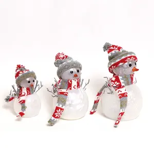 High quality glass decoration Christmas products supplier glass snowman with led lights holiday season decor