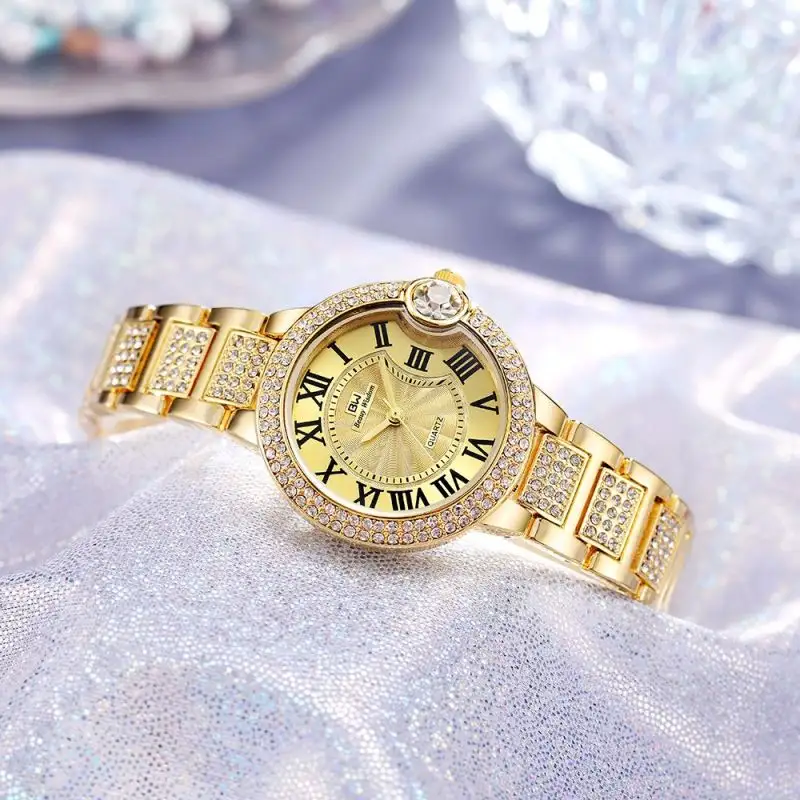 Dubai Watches Ladies Watch Girl Tach Hand Clock Fancy Gold 10K Women Modern Jewellery Type Bangeal Luxury Diamond