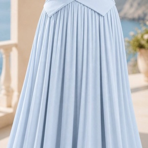 Fabricant de robes de soirée longues en mousseline plissée à volants et à une épaule, sur mesure, en gros - Product Image 4