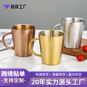Stainless Steel <b>Mug</b> 304 <b>Double</b> <b>Walled</b> With Handle Solid Color Straight Cup For Party And Daily Use - Product Image 2