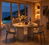 Juego de Mesa de Comedor con Base de Hierro y MDF, Muebles de Comedor para Hogar y Restaurante al por Mayor, Sillas de Comedor Tapizadas en Dos Tonos, Estilo Europeo