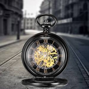 Reloj de Bolsillo Mecánico Personalizado con Mi Logotipo, Cadena Negra Estilo Steampunk, Reloj de Bolsillo con Colgante, Reloj Mecánico para Hombre - Product Image 2