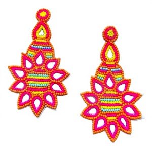 Handmade Beaded Floral Dangle Earrings Colorful <b>Embroidery</b> Jewelry Craft Accessory - Product Image 1