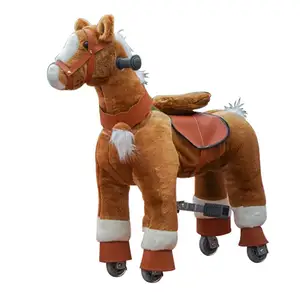 Small Plush Action Pony Giddy up Ride on Toy Rocking Walking Mechanical Horse Animals on Wheels Simulator for Kids